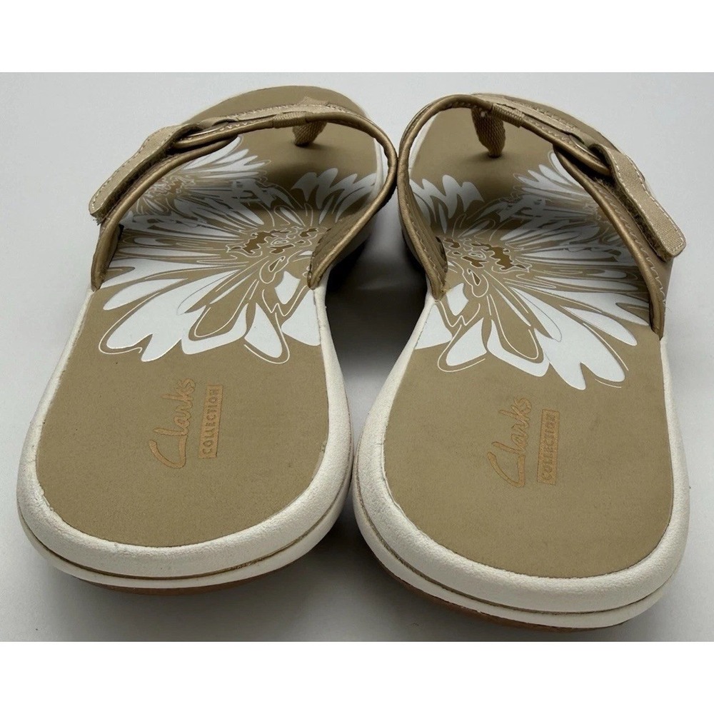 Clarks Collection Sandals Womens 10M Breeze Sea Casual Slip On Thong Flats Taupe - Picture 8 of 10